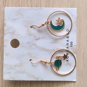 Dangling earrings, Saturn, stars, moon